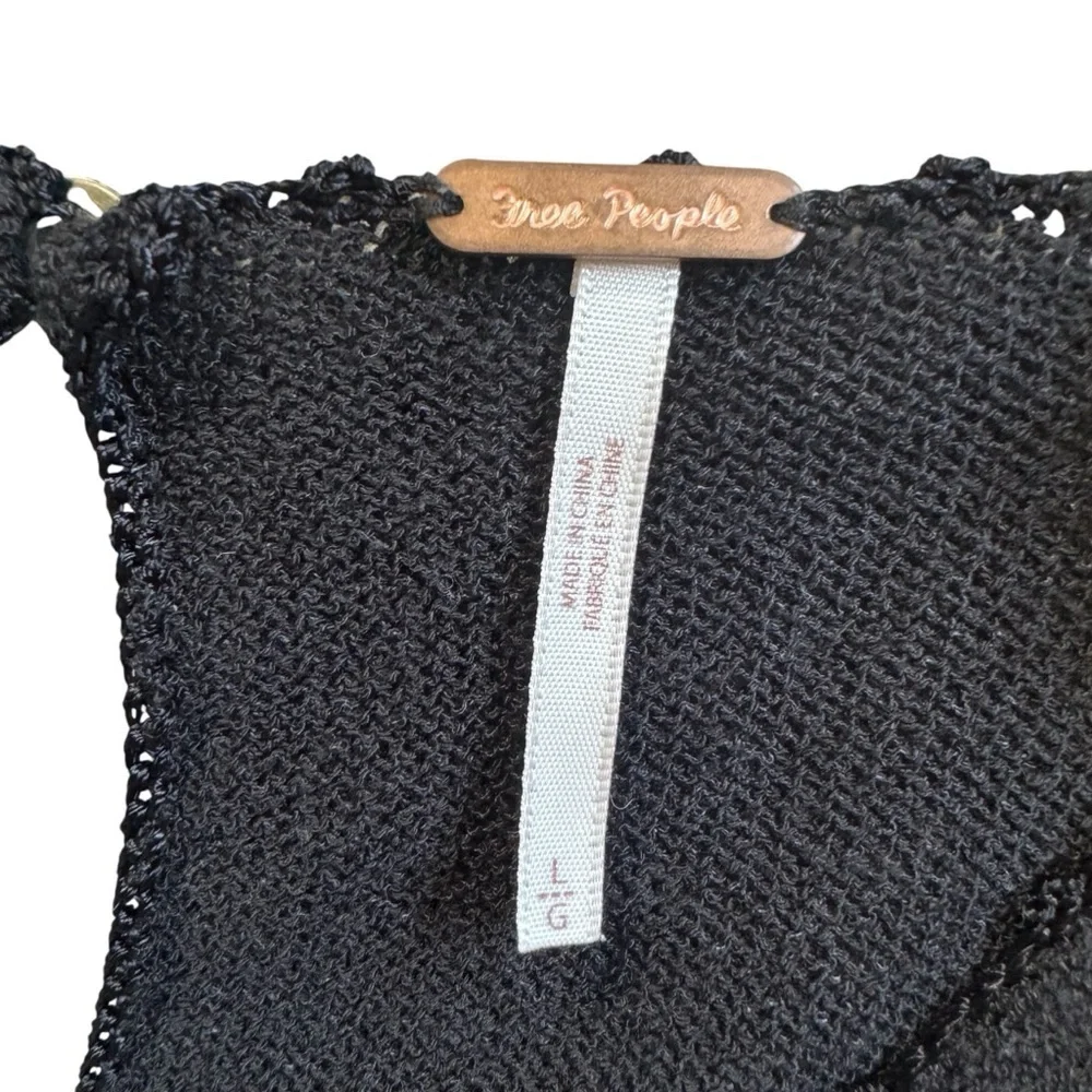 Free People Black Knit Lace Long Sleeve Top with Keyhole Back